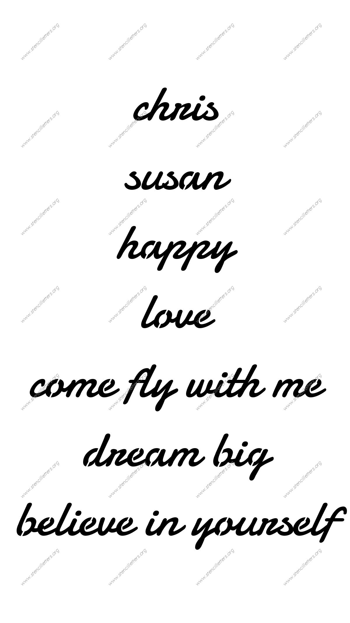 Display Script Cursive lowercase stencil Names, Words, Phrases samples