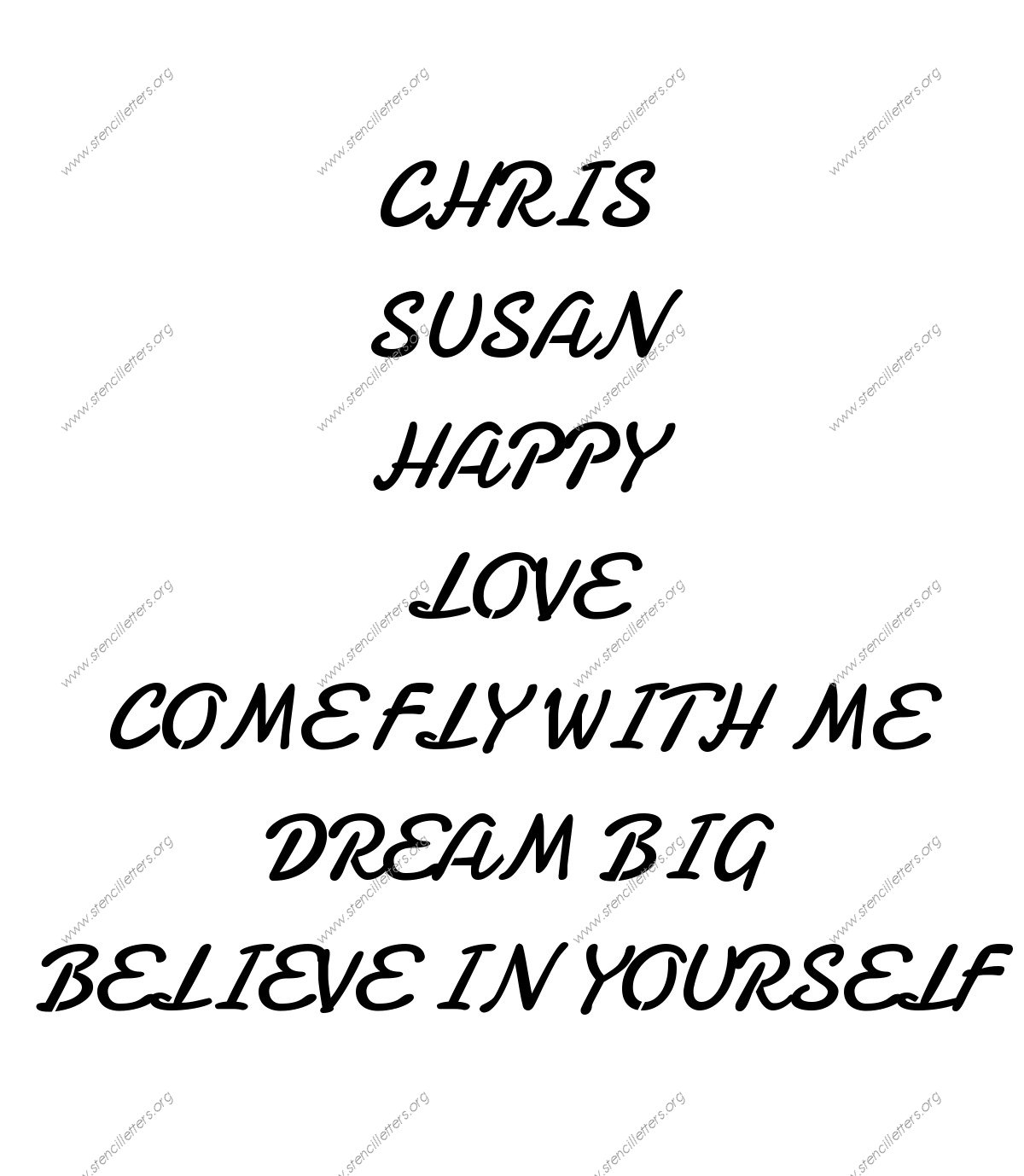 Display Script Cursive Names, Words, Phrases samples