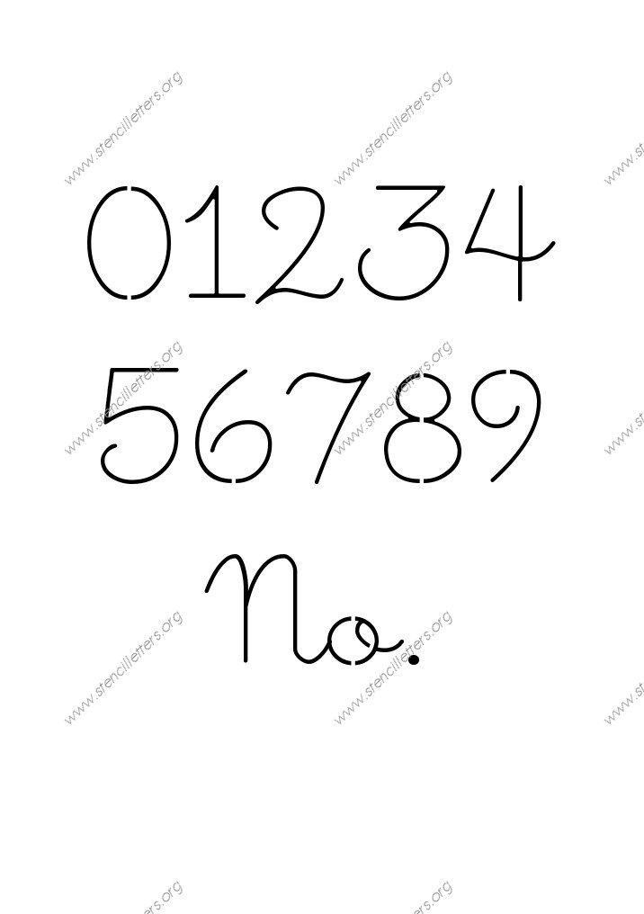 Cute Girly Cursive 0 to 9 number stencils