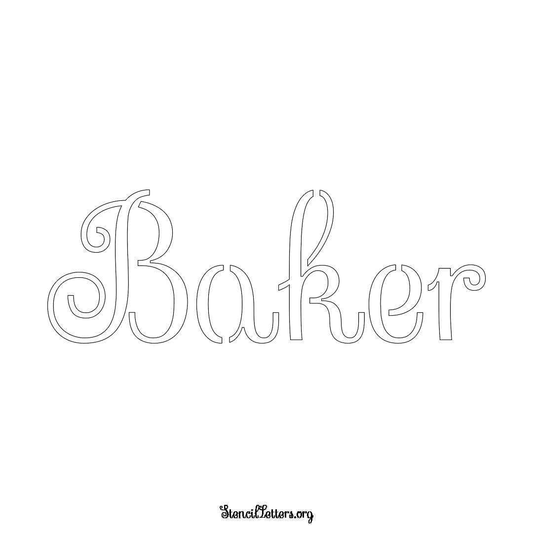 Baker name stencil in Ornamental Cursive Lettering