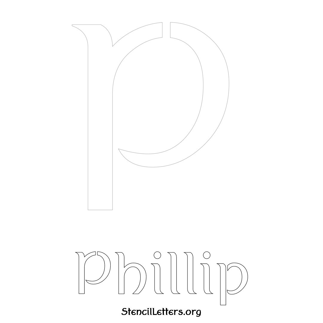 Phillip printable name initial stencil in Ancient Lettering