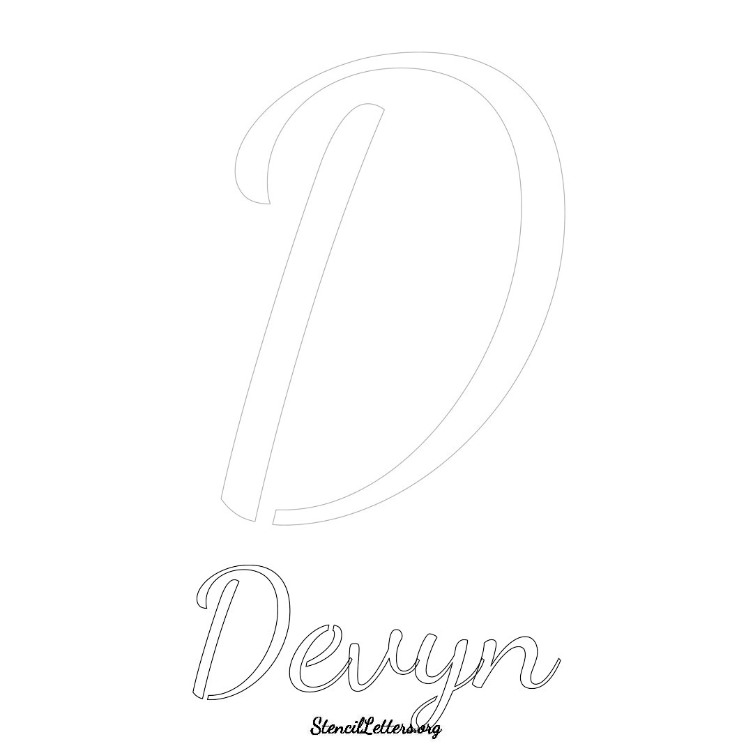 Devyn printable name initial stencil in Cursive Script Lettering