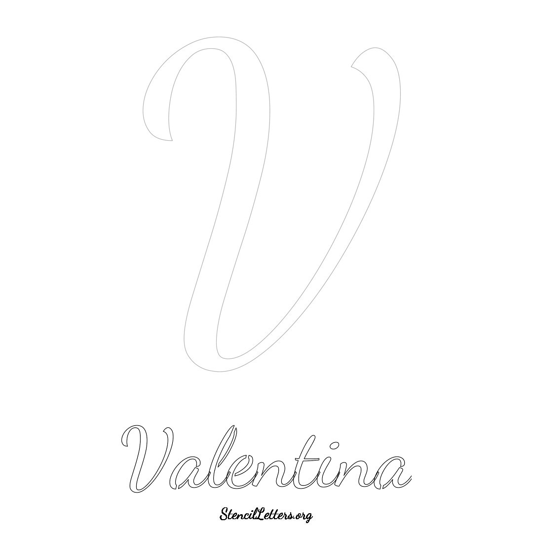 Valentina printable name initial stencil in Cursive Script Lettering