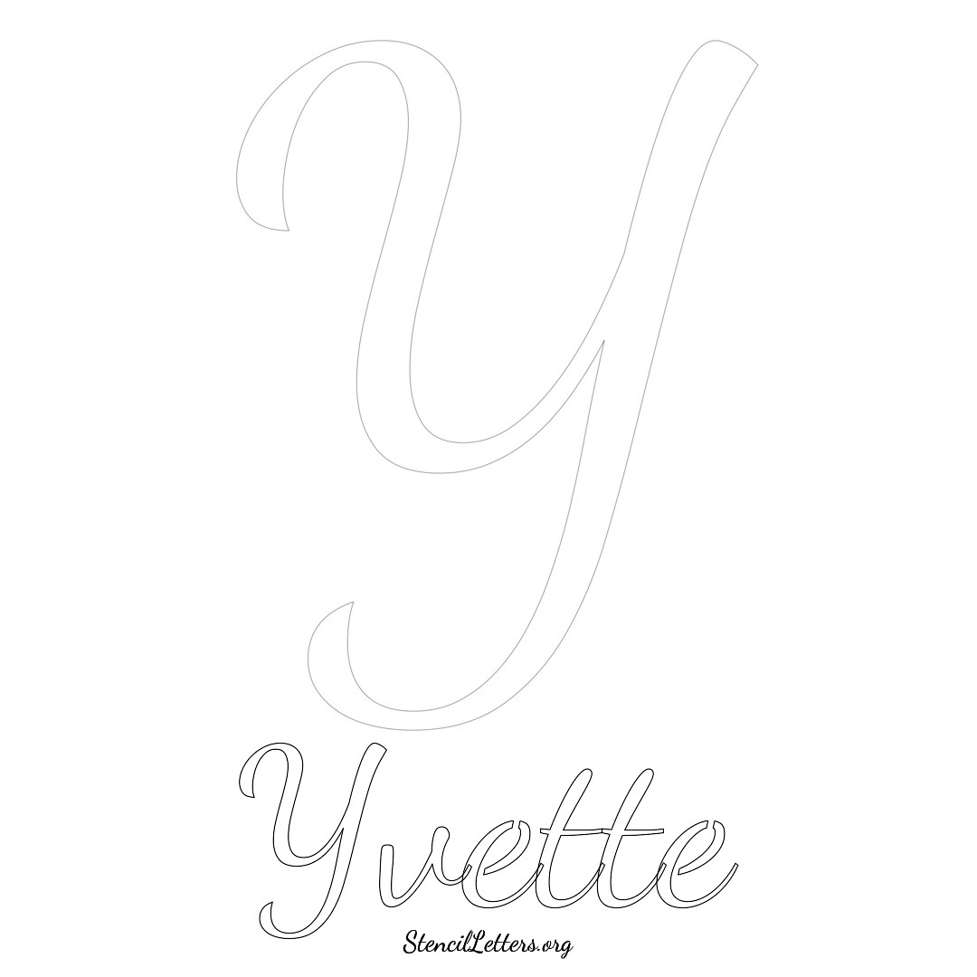 Yvette printable name initial stencil in Cursive Script Lettering