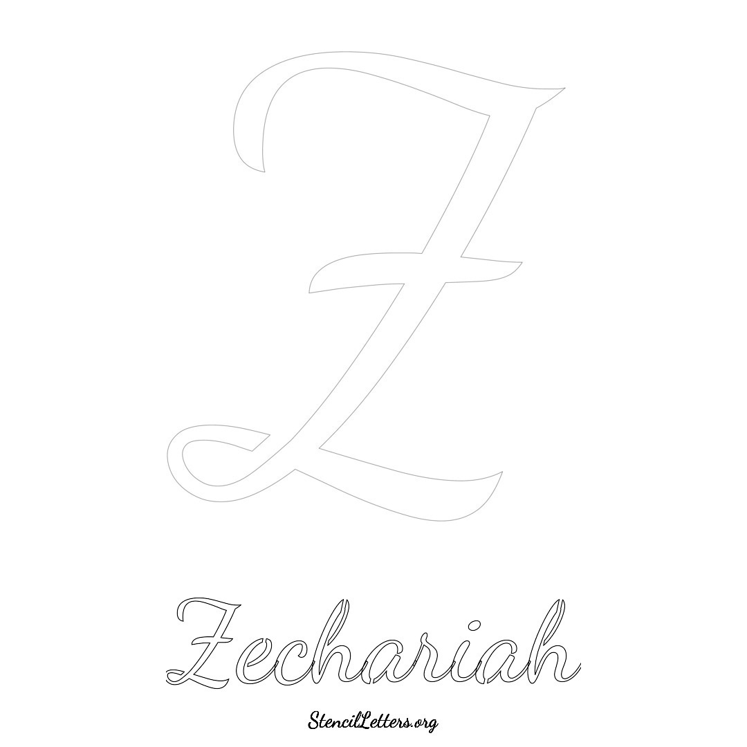Zechariah printable name initial stencil in Cursive Script Lettering
