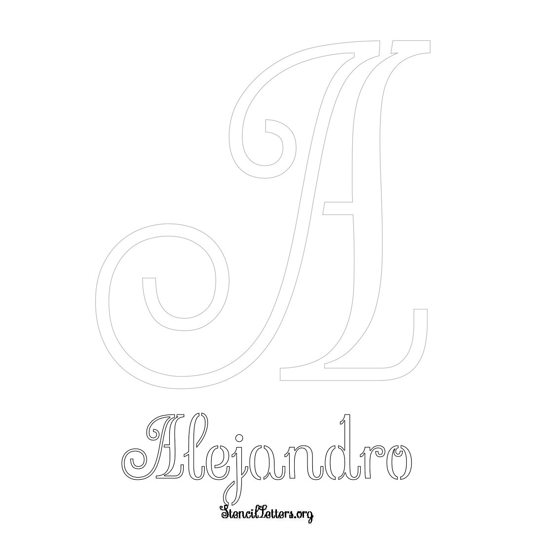 Alejandro printable name initial stencil in Ornamental Cursive Lettering