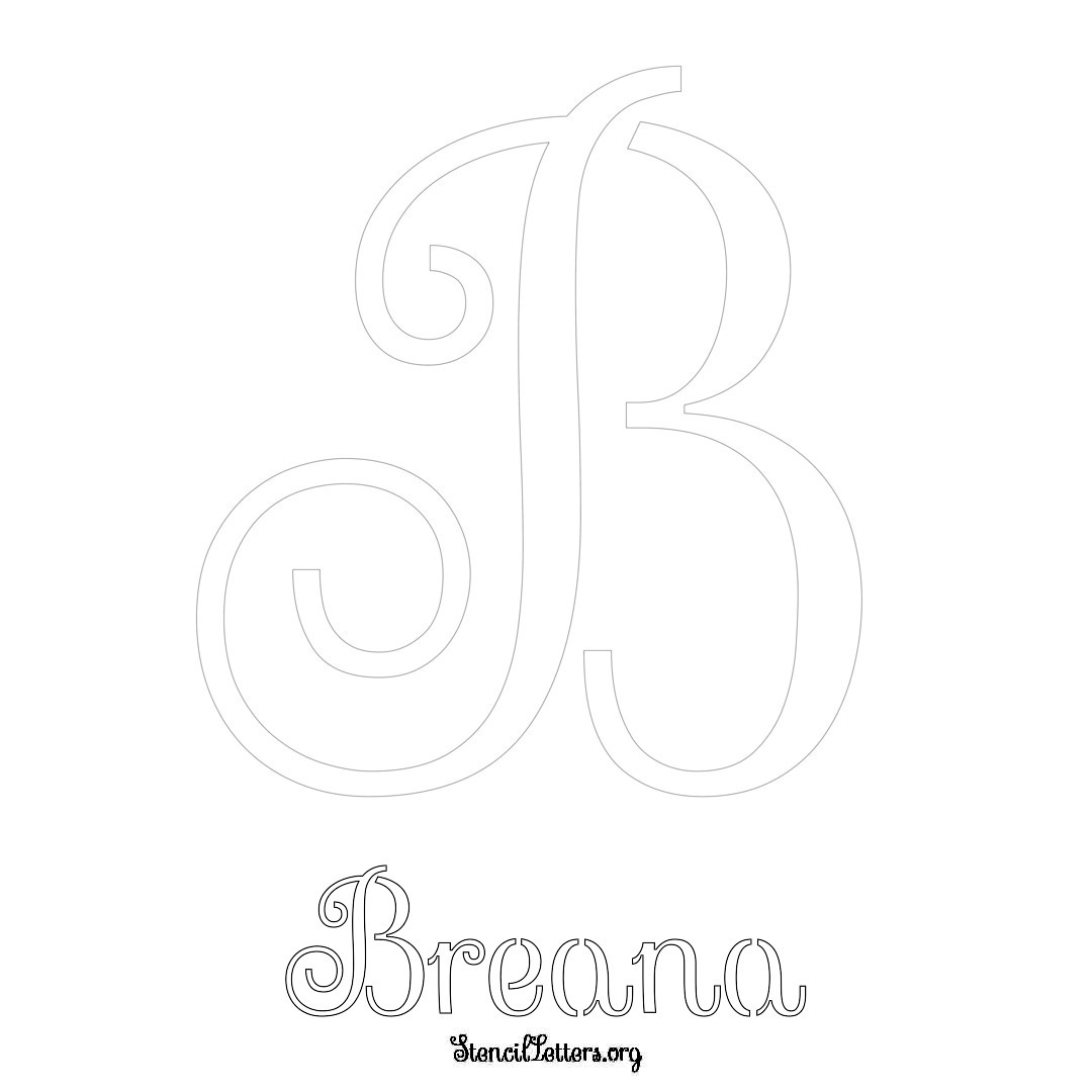 Breana printable name initial stencil in Ornamental Cursive Lettering