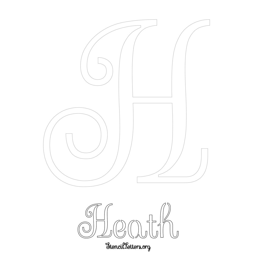 Heath printable name initial stencil in Ornamental Cursive Lettering