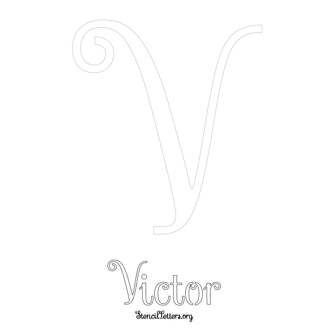 Victor printable name initial stencil in Ornamental Cursive Lettering