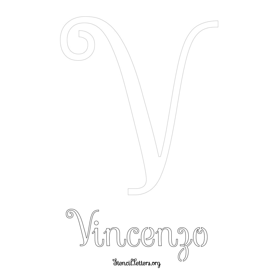 Vincenzo printable name initial stencil in Ornamental Cursive Lettering