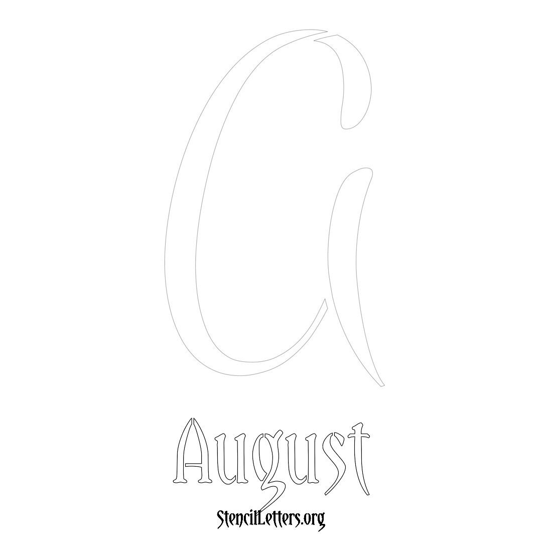 August printable name initial stencil in Vintage Brush Lettering